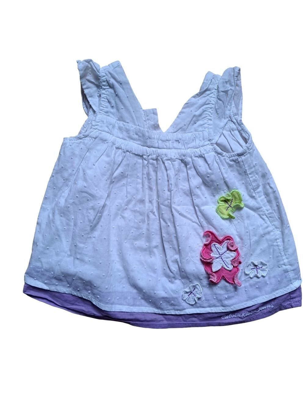 3/20$ Calvin Klein Jeans Toddler Dress – White & Purple Sleeveless Size 2